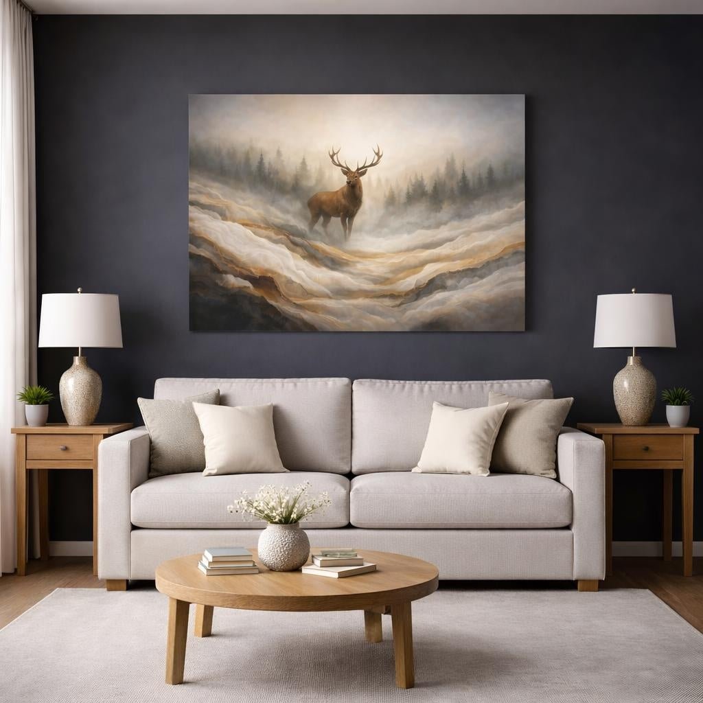 Mineral Flow Deer Forest Animals - Canvas Wall Art Print - YesArtYes