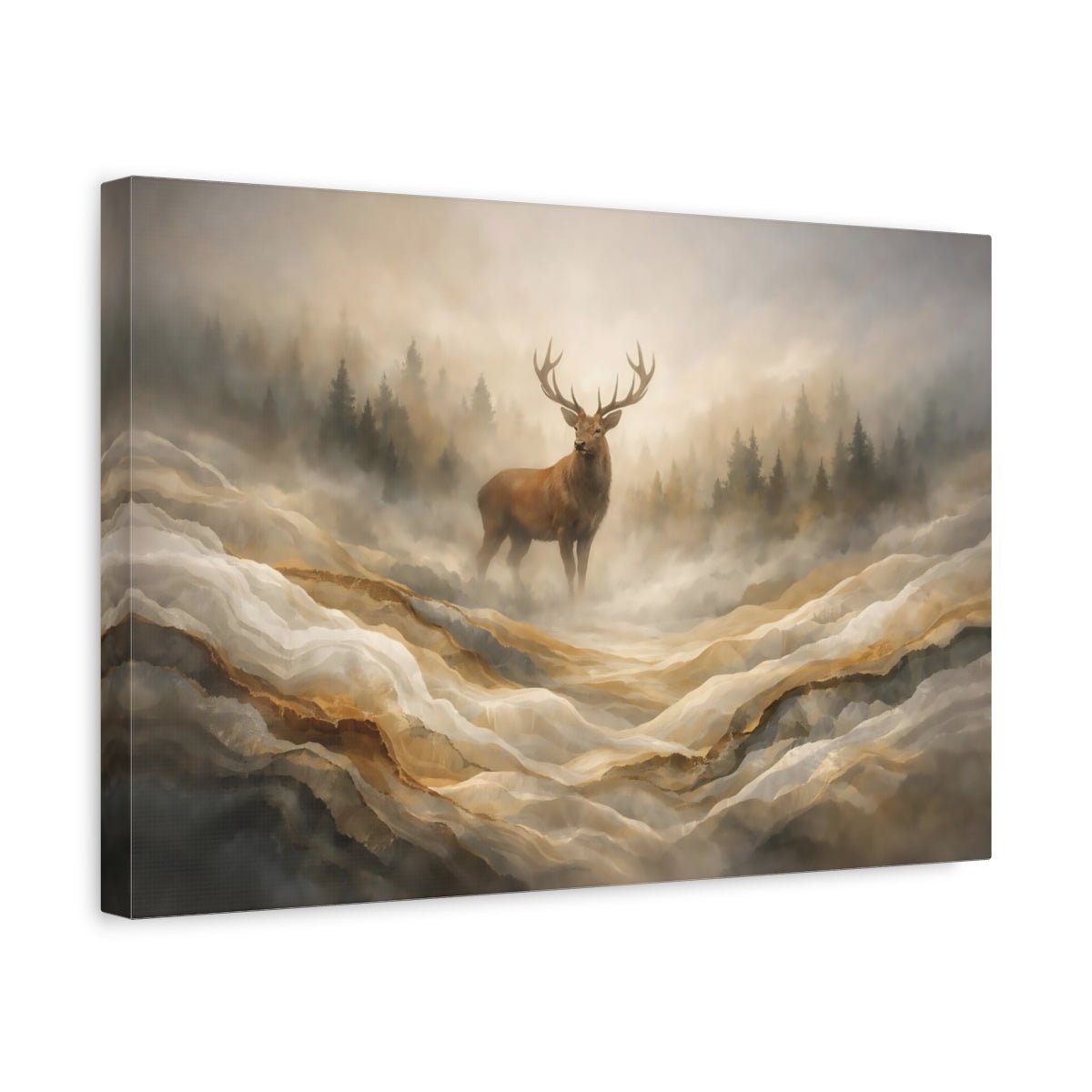 Mineral Flow Deer Forest Animals - Canvas Wall Art Print - YesArtYes
