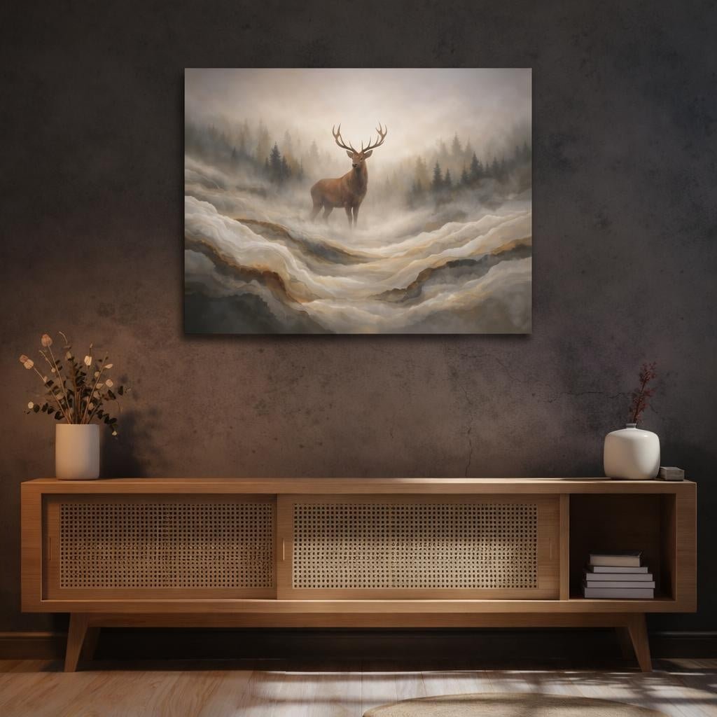 Mineral Flow Deer Forest Animals - Canvas Wall Art Print - YesArtYes