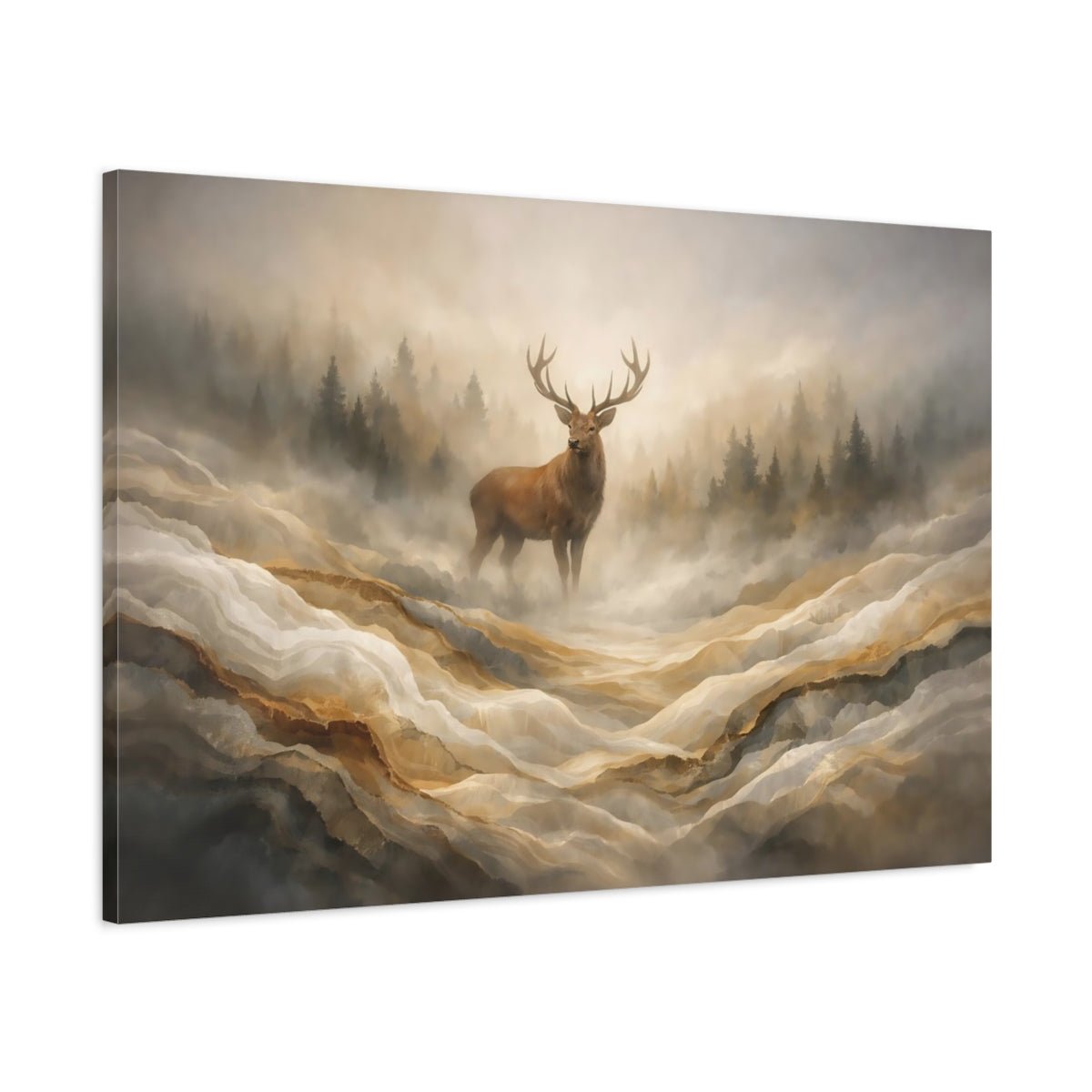 Mineral Flow Deer Forest Animals - Canvas Wall Art Print - YesArtYes