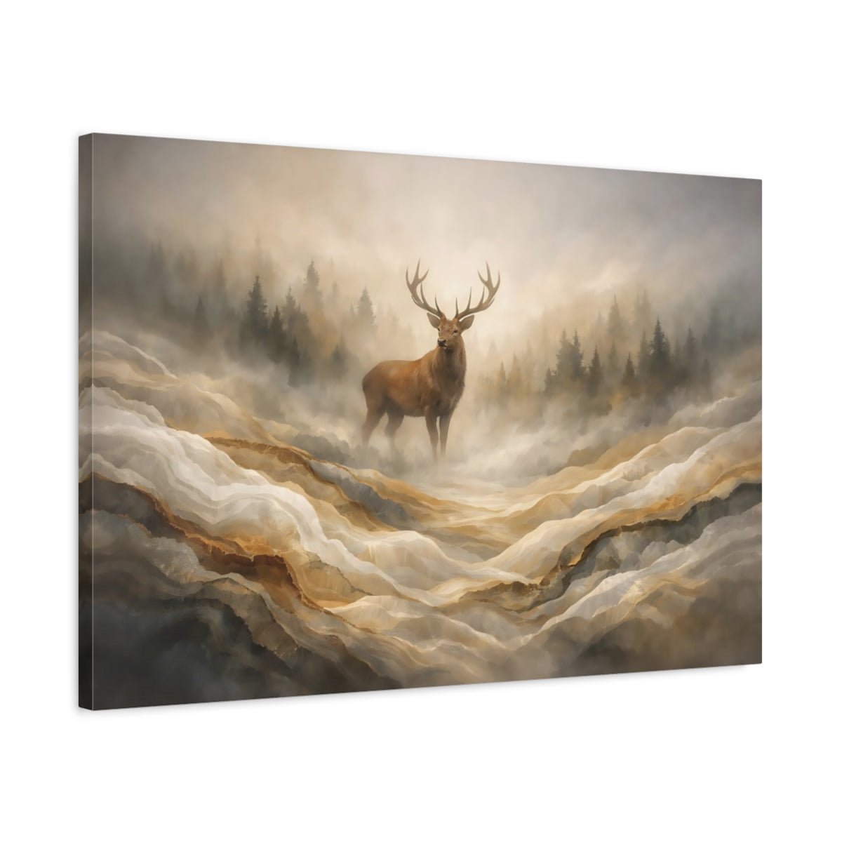 Mineral Flow Deer Forest Animals - Canvas Wall Art Print - YesArtYes