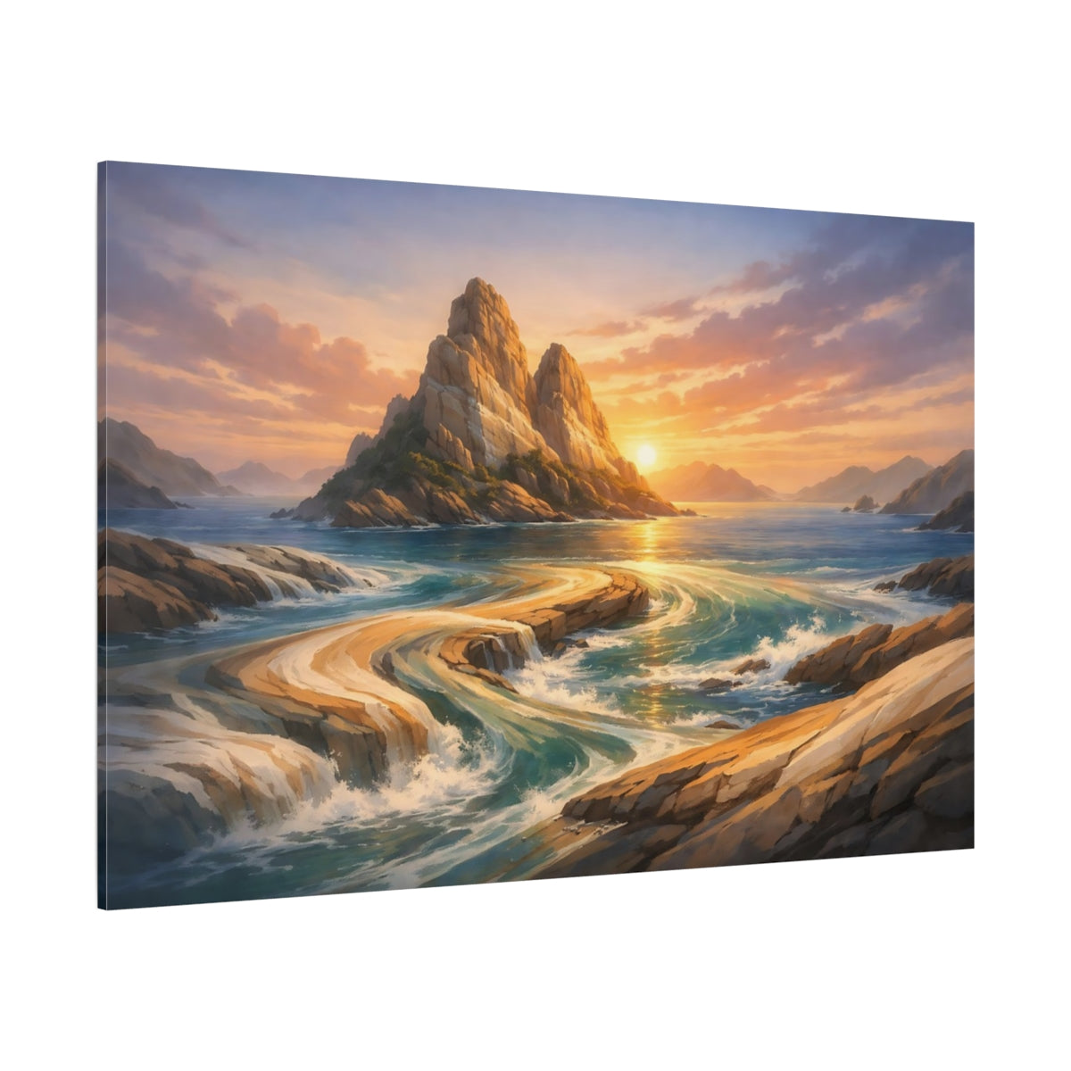 Mineral Flow Island Sunset shown as stretched canvas wall art
