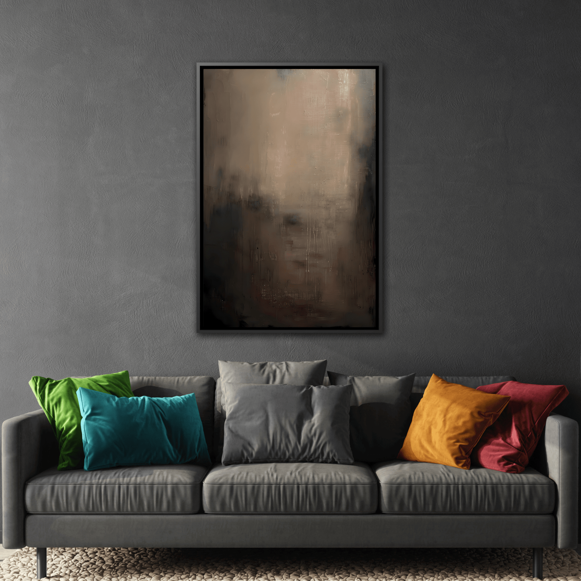 Minimal Abstract Dark Brown Shades Canvas Wall Art Framed Print - YesArtYes