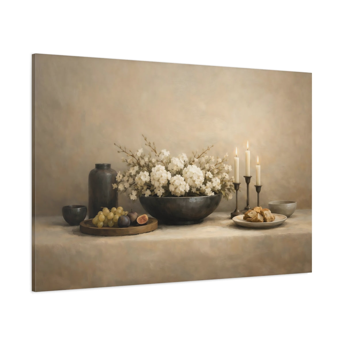 Main Mockup. Minimal Dining Table Wide Composition shown as stretched canvas wall art