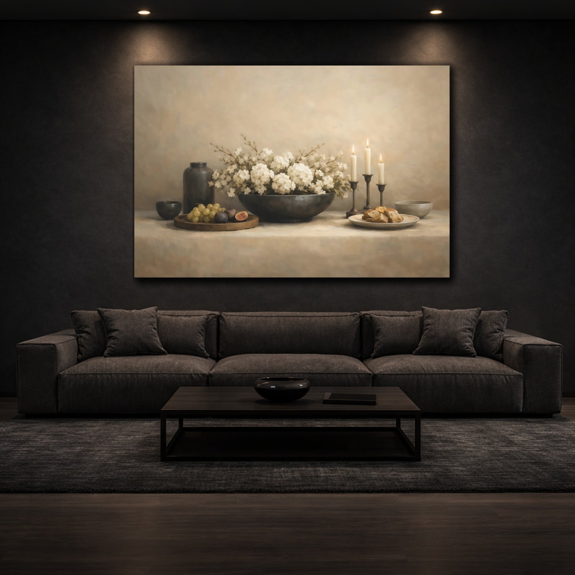 Mockup 2. Minimal Dining Table Wide Composition shown as stretched canvas wall art