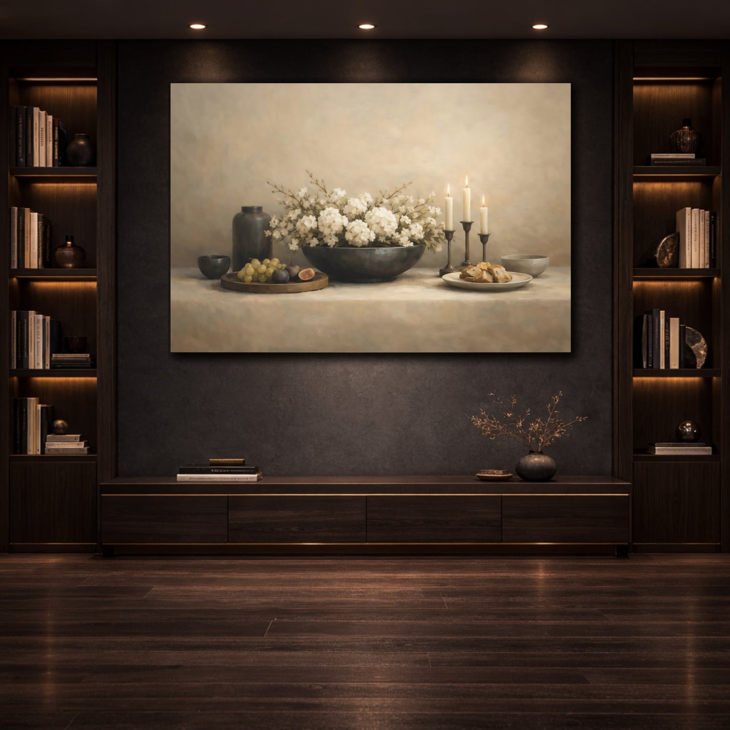 Mockup 3. Minimal Dining Table Wide Composition shown as stretched canvas wall art