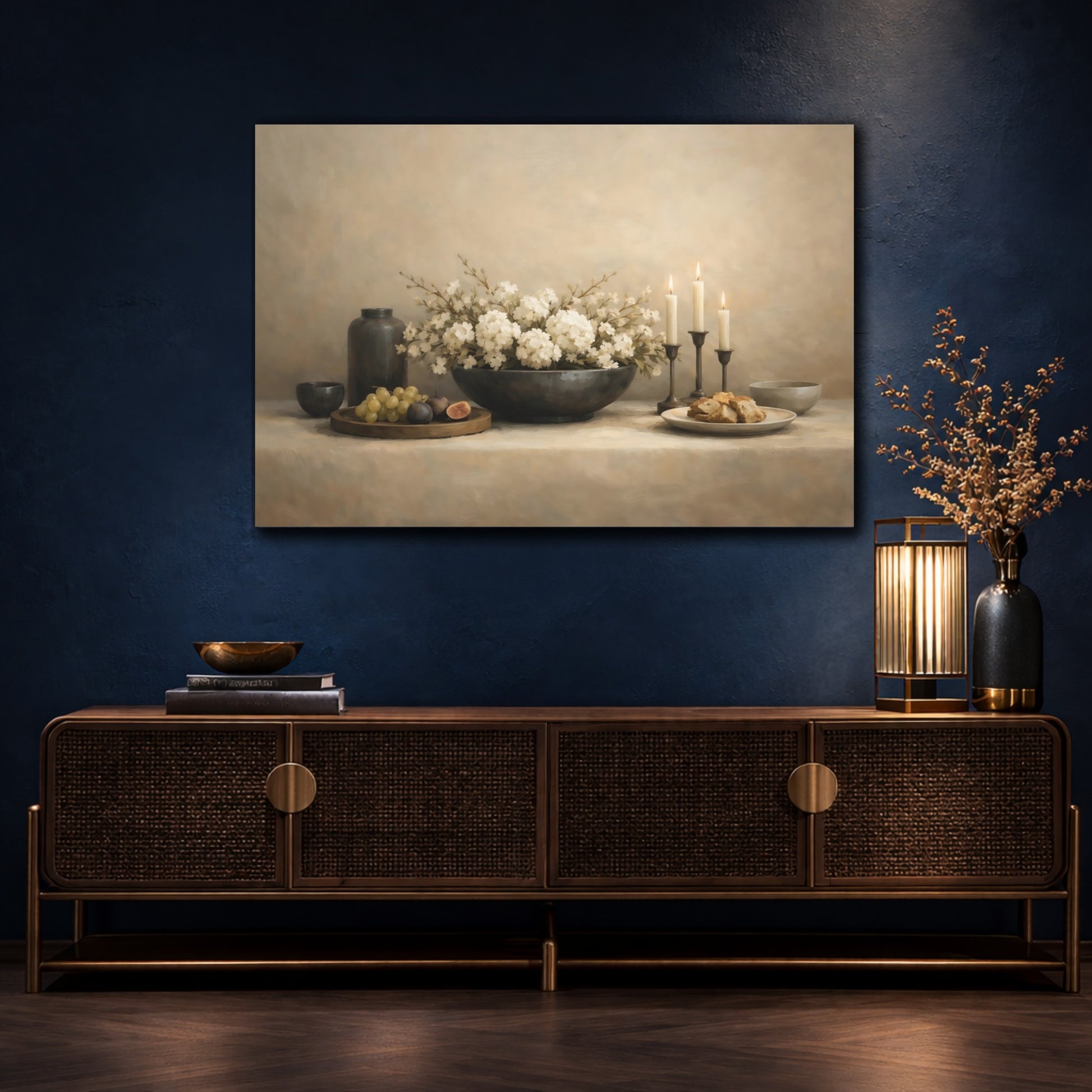 Mockup 4. Minimal Dining Table Wide Composition shown as stretched canvas wall art