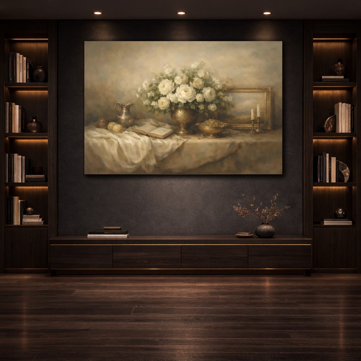 Mockup 3. Minimal Interior Decor Horizontal Balance shown as stretched canvas wall art