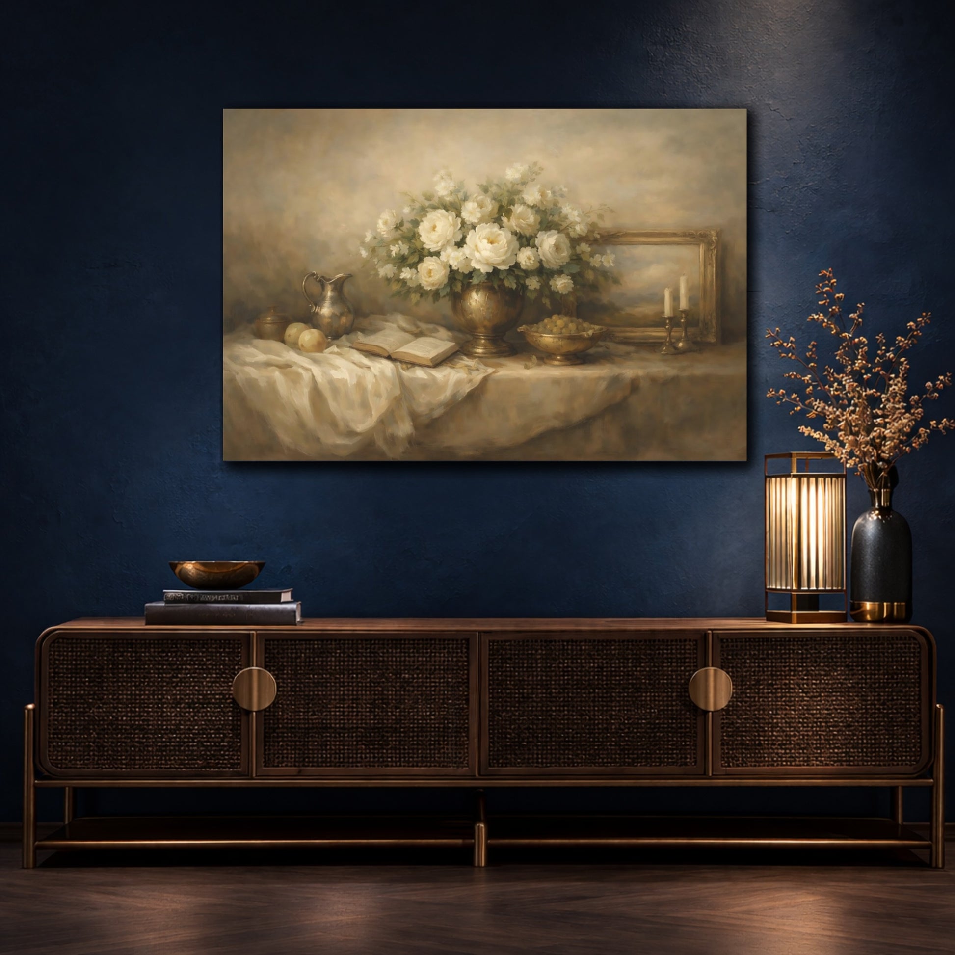 Mockup 4. Minimal Interior Decor Horizontal Balance shown as stretched canvas wall art