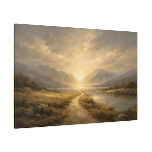 Main Mockup. Minimal Journey Into Light Dramatic Scene shown as stretched canvas wall art