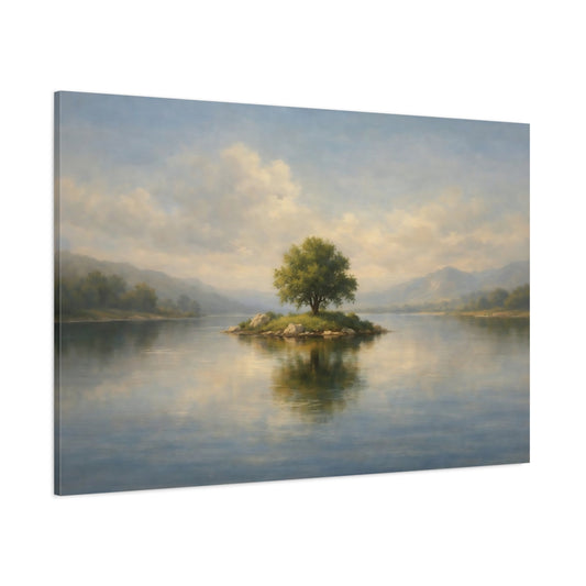 Main Mockup. Minimal Tiny Object In Large Space Scene shown as stretched canvas wall art