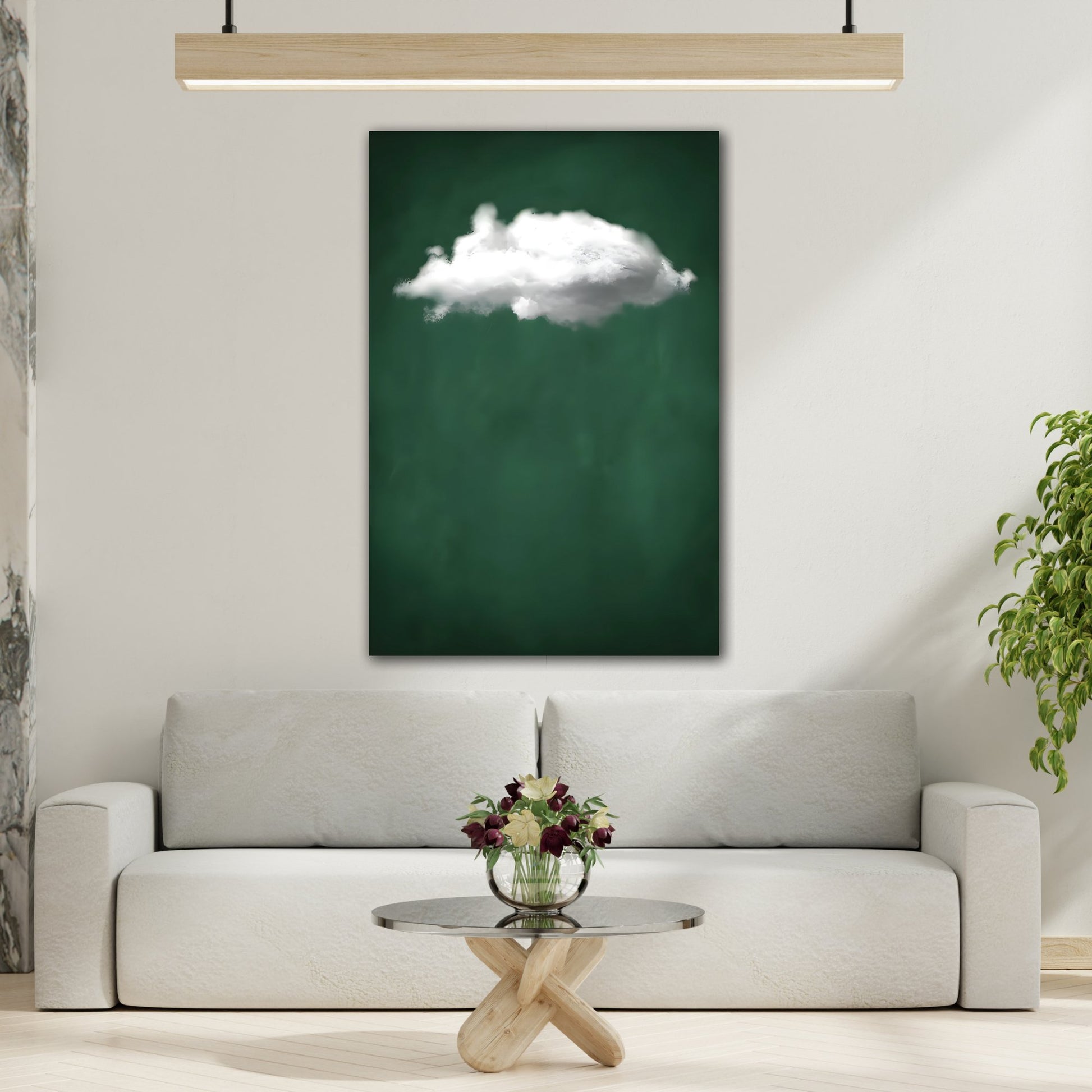 Minimalist Green with Cloud Wall Art Canvas Print - Abstract Home Decor Artwork