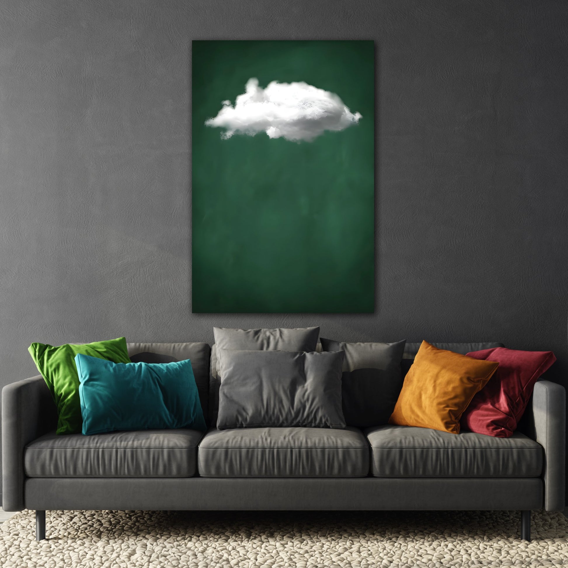 Minimalist Green with Cloud Wall Art Canvas Print - Abstract Home Decor Artwork