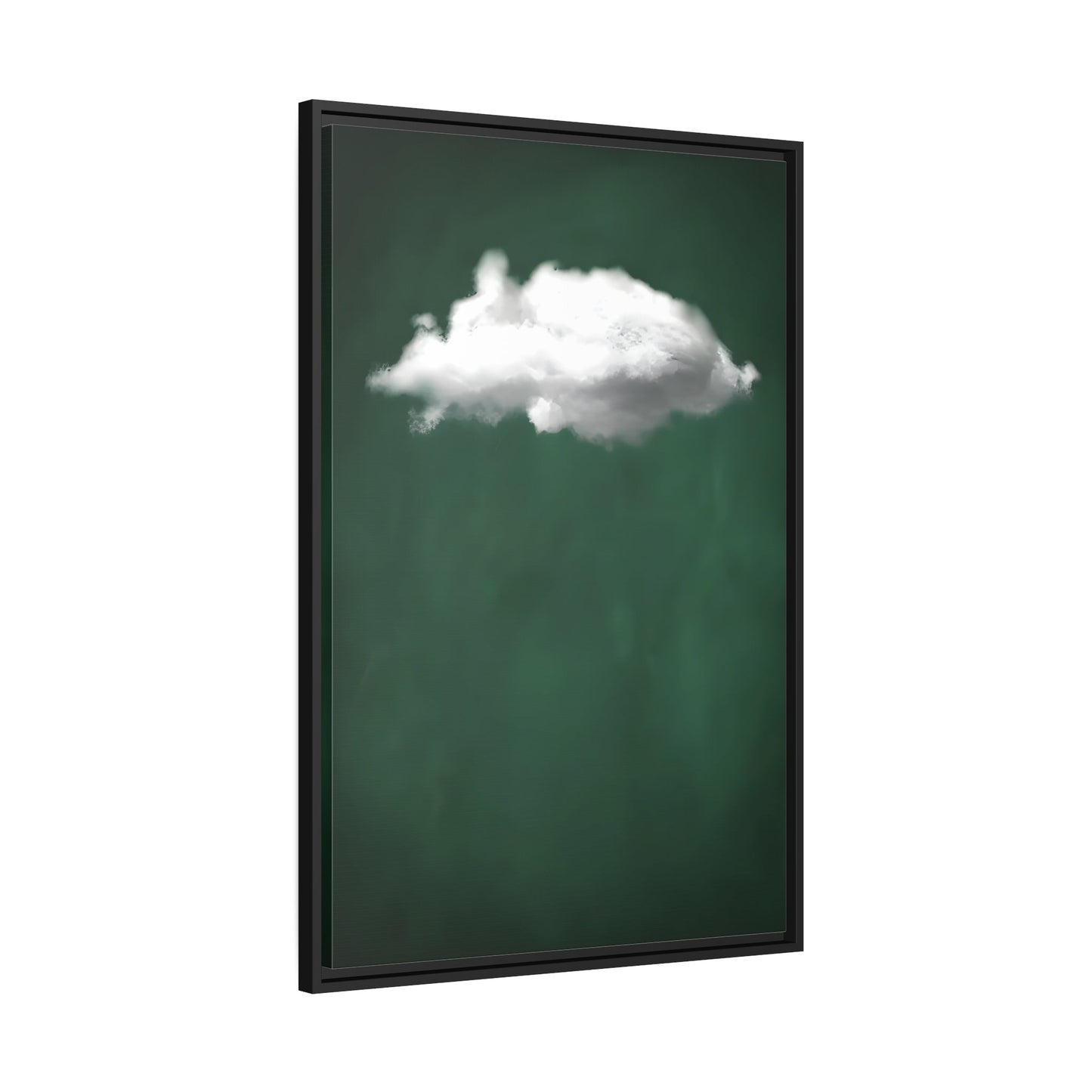 Minimalist Green with Cloud Wall Art Canvas Print - Abstract Home Decor Artwork in Black Frame