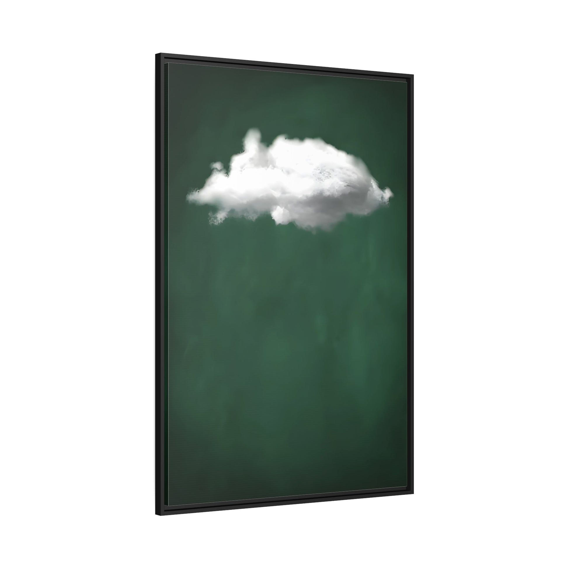 Minimalist Green with Cloud Wall Art Canvas Print - Abstract Home Decor Artwork in Black Frame