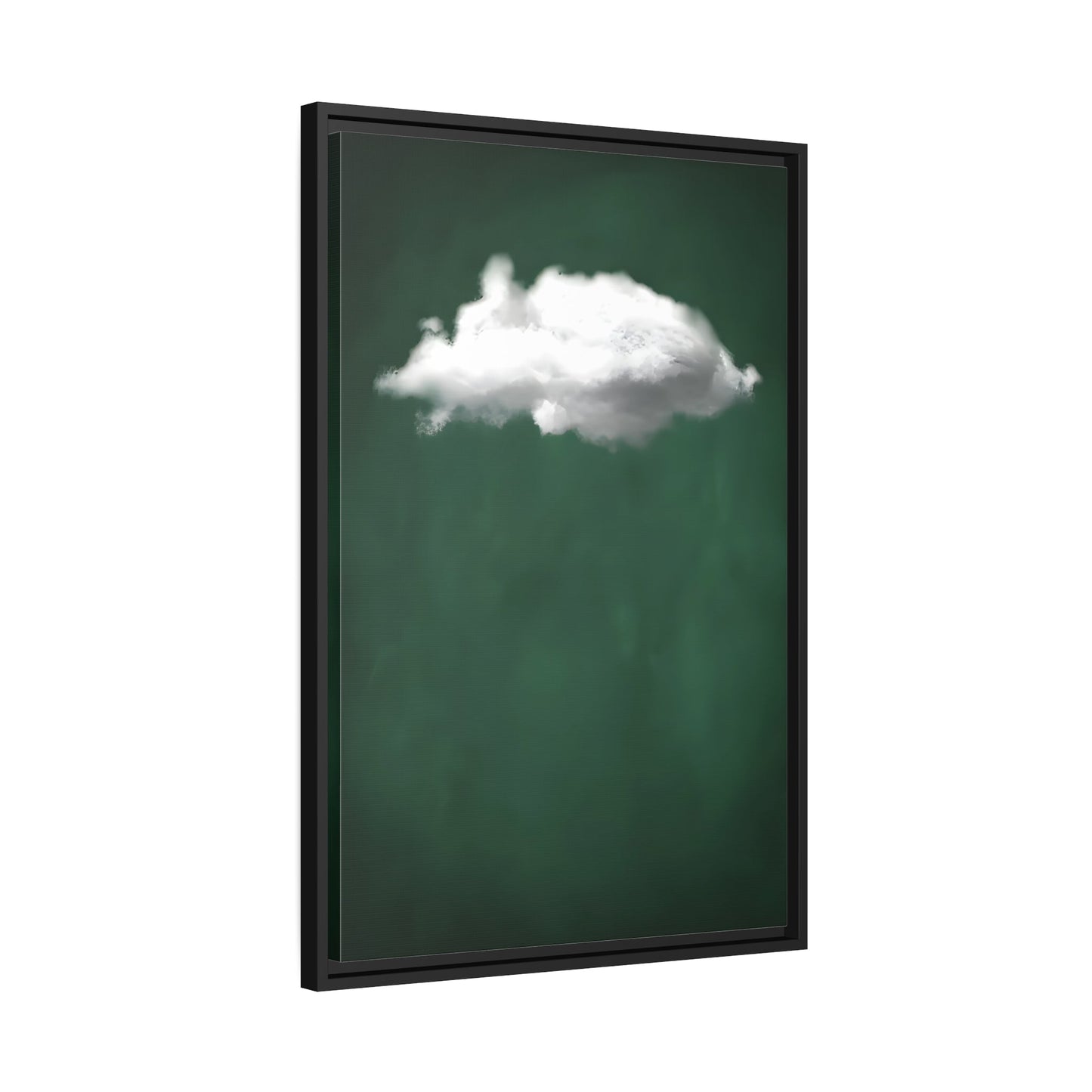 Minimalist Green with Cloud Wall Art Canvas Print - Abstract Home Decor Artwork in Black Frame