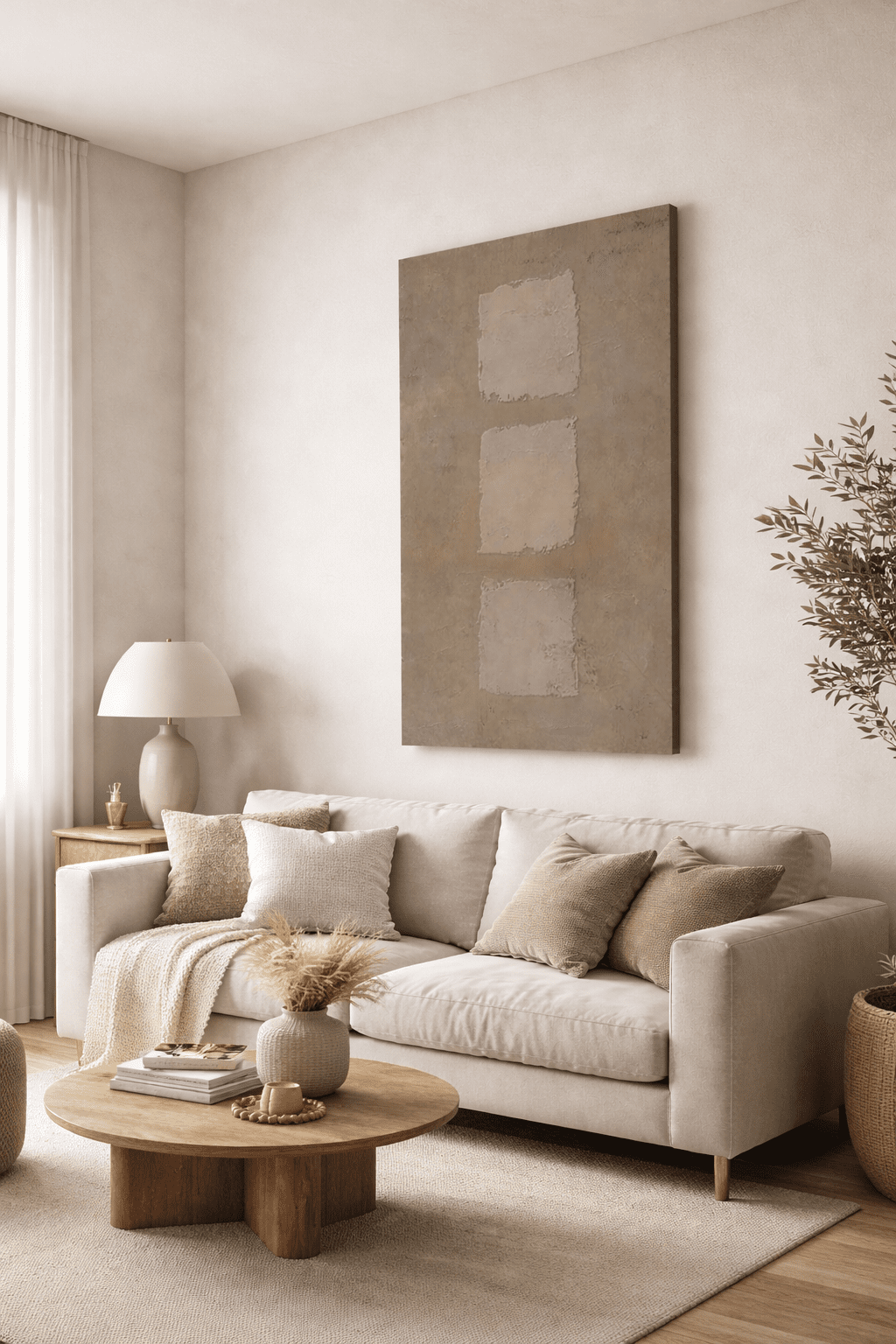 Minimalist Japanese Wabi - Sabi Canvas Wall Art - Brown Abstract Bohemian Print - YesArtYes