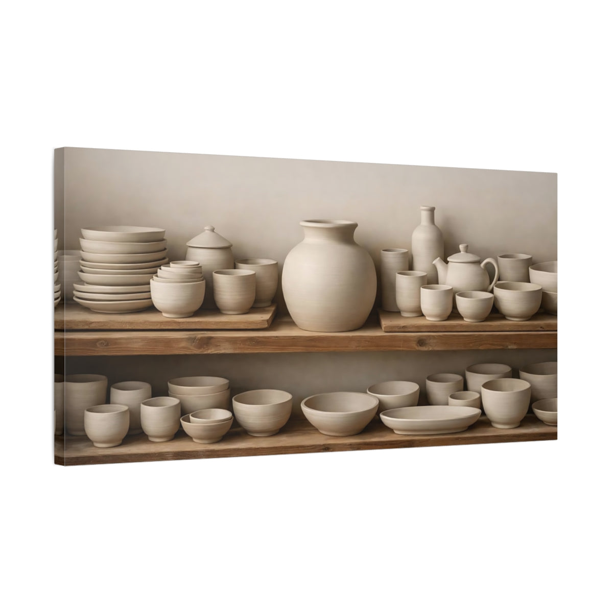 Side Mockup 2. Vintage Pottery Neutral Pottery shown as stretched canvas wall art