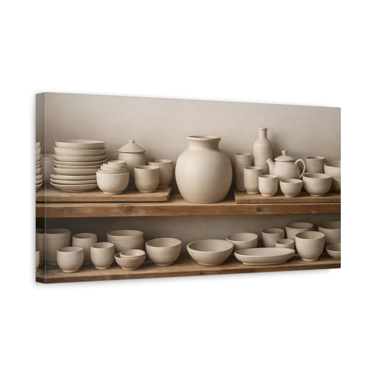 Side Mockup 3. Vintage Pottery Neutral Pottery shown as stretched canvas wall art