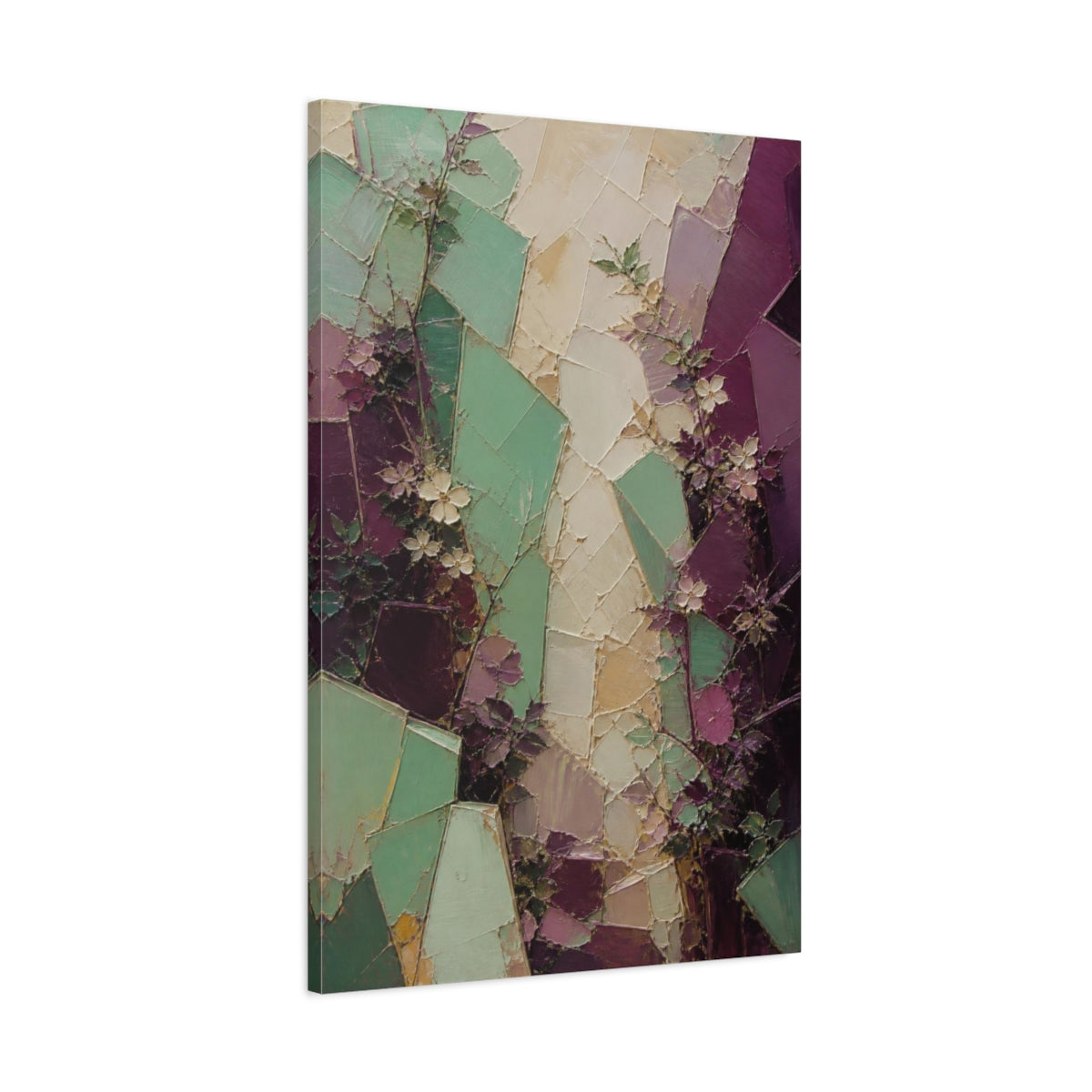 Main Mockup. Mint & Plum Garden Wall shown as canvas print