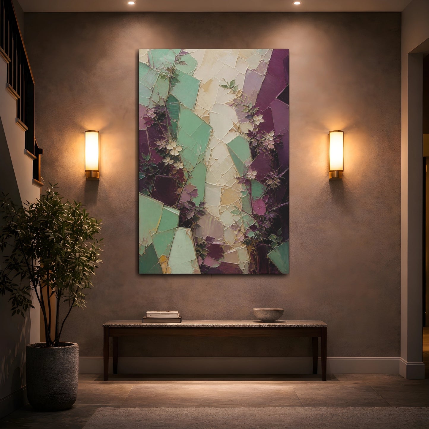Mockup 2. Mint & Plum Garden Wall shown as canvas print