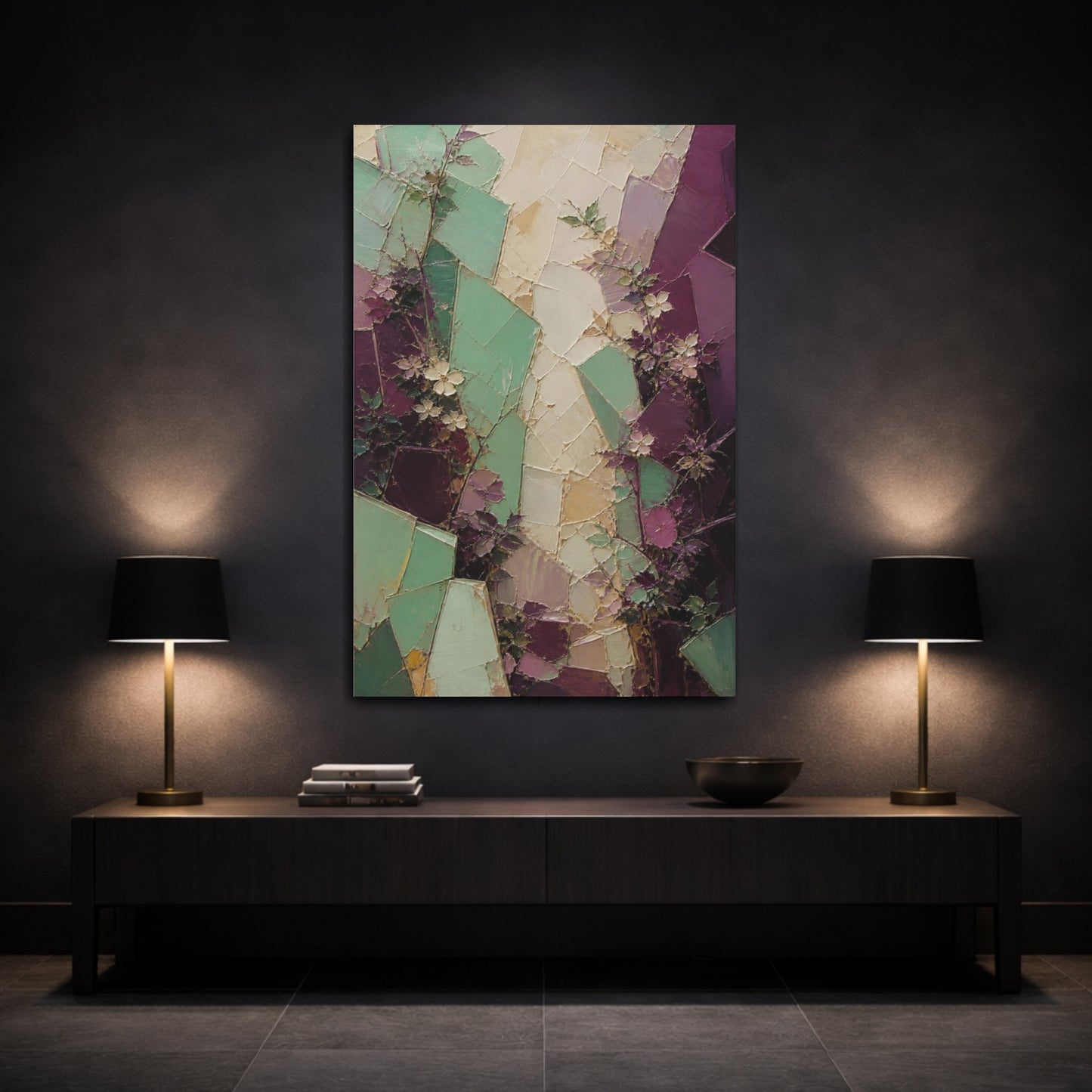 Mockup 3. Mint & Plum Garden Wall shown as canvas print