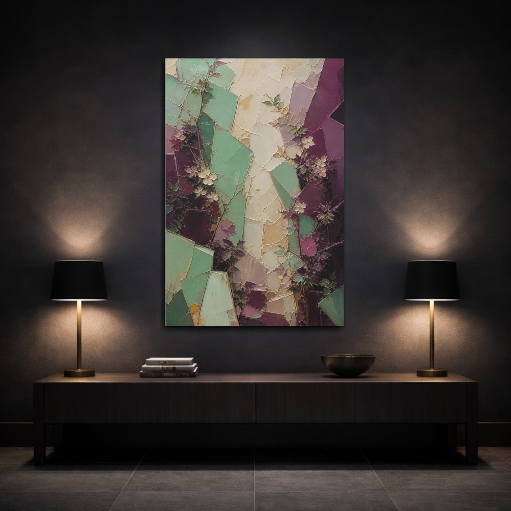 Mockup 3. Mint & Plum Garden Wall shown as canvas print