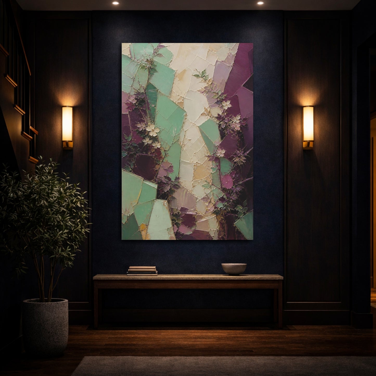Mockup 4. Mint & Plum Garden Wall shown as canvas print