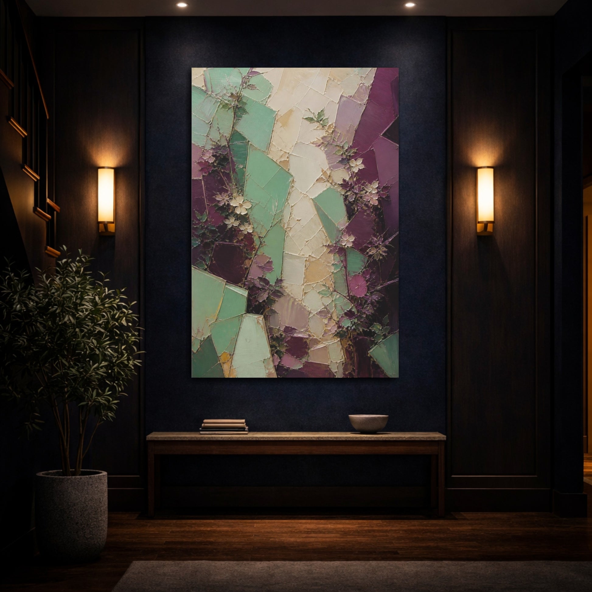 Mockup 4. Mint & Plum Garden Wall shown as canvas print