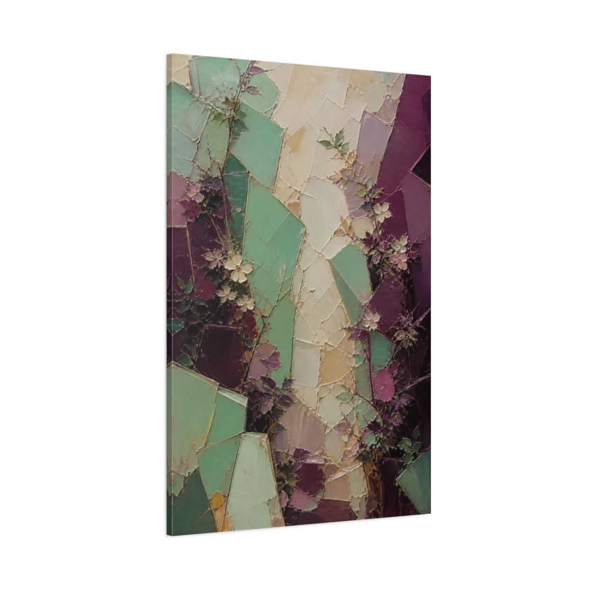 Side Mockup 1. Mint & Plum Garden Wall shown as canvas print