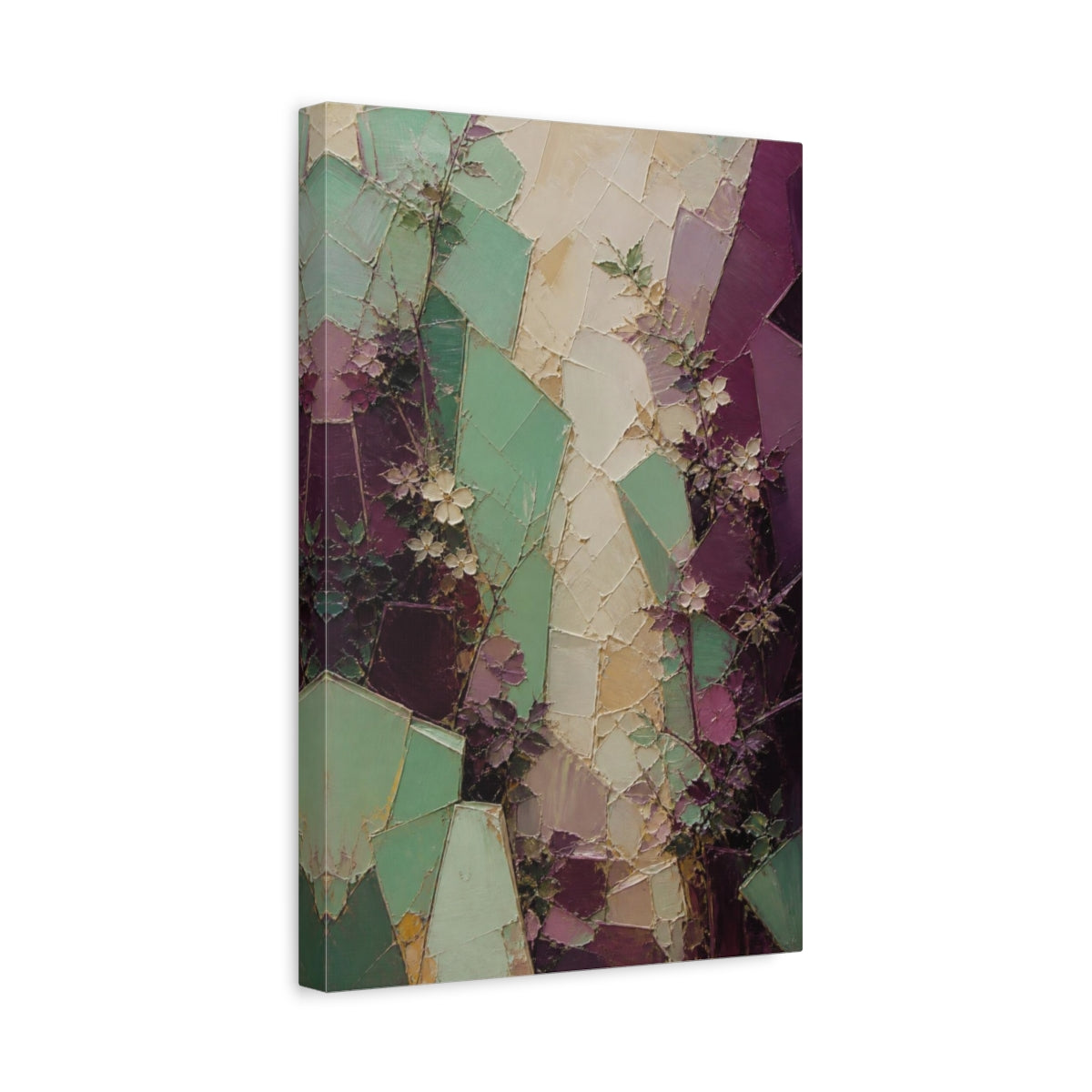 Side Mockup 4. Mint & Plum Garden Wall shown as canvas print
