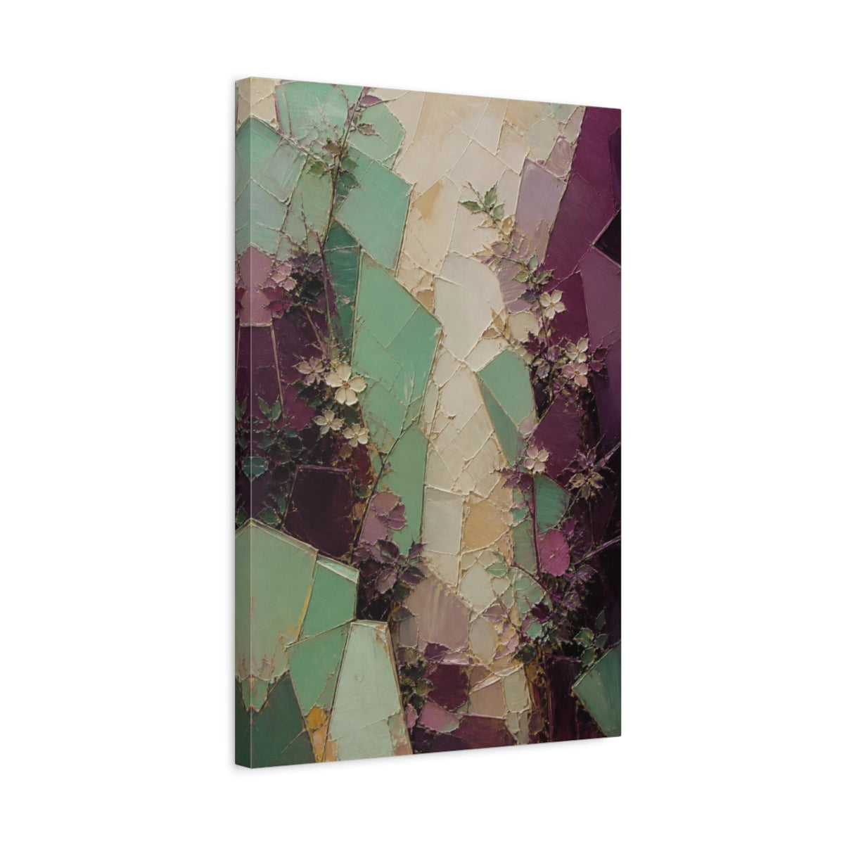 Side Mockup 3. Mint & Plum Garden Wall shown as canvas print