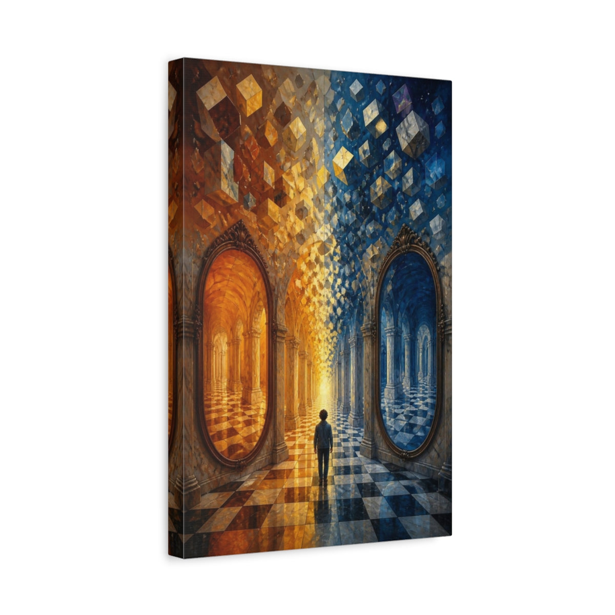 Side Mockup 4. Mirrored Hall Illusion shown as canvas print