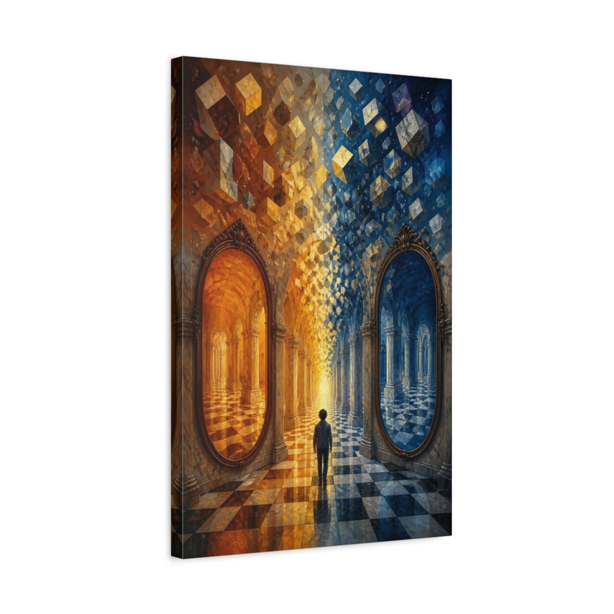 Side Mockup 3. Mirrored Hall Illusion shown as canvas print