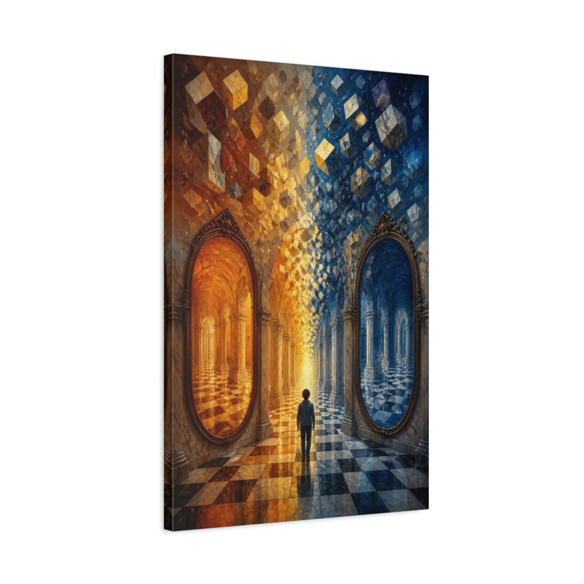 Side Mockup 2. Mirrored Hall Illusion shown as canvas print