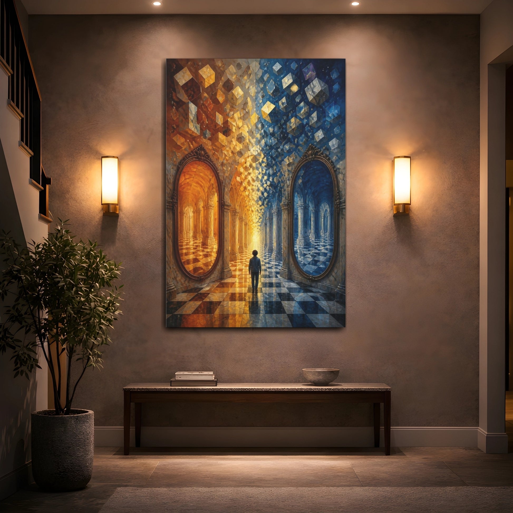 Mockup 2. Mirrored Hall Illusion shown as canvas print