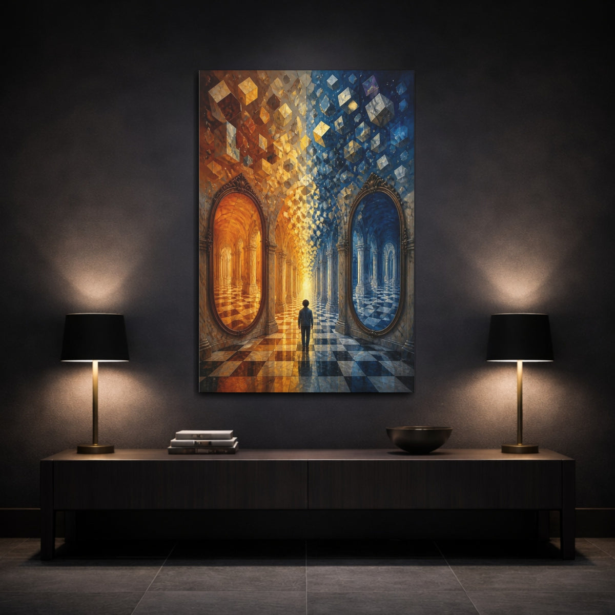 Mockup 3. Mirrored Hall Illusion shown as canvas print