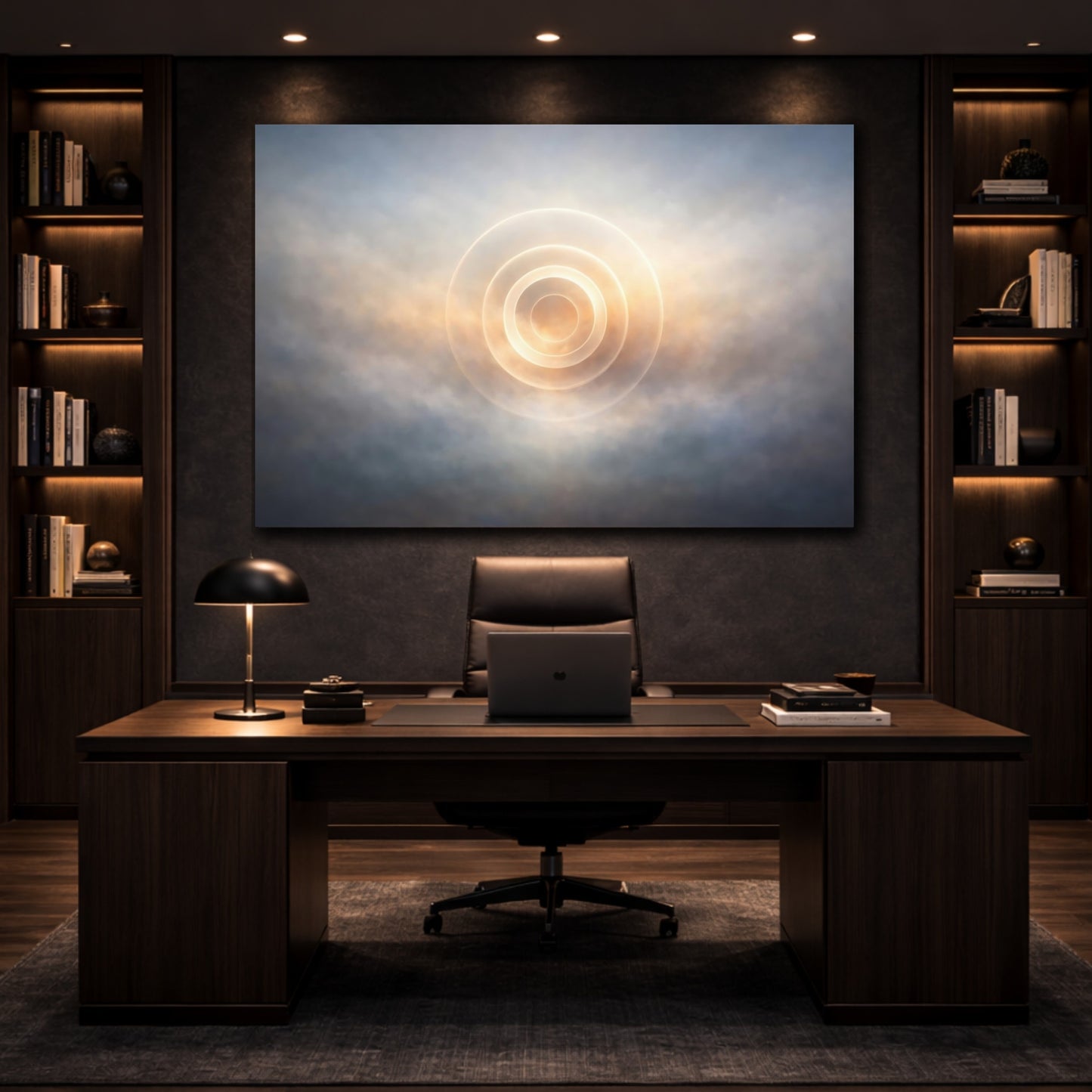 Mockup 2. Mist Depth Abstract Rings shown as stretched canvas wall art
