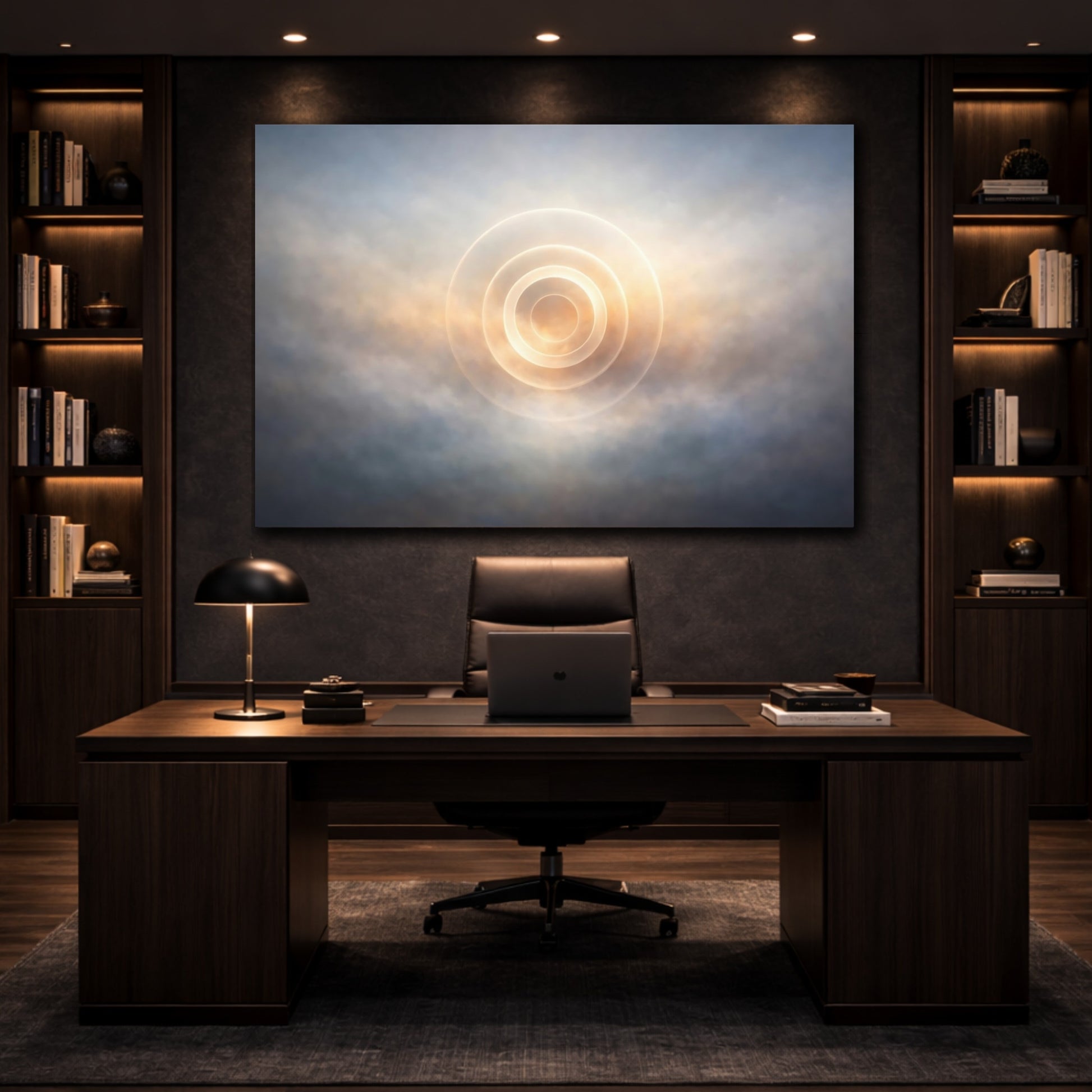 Mockup 2. Mist Depth Abstract Rings shown as stretched canvas wall art