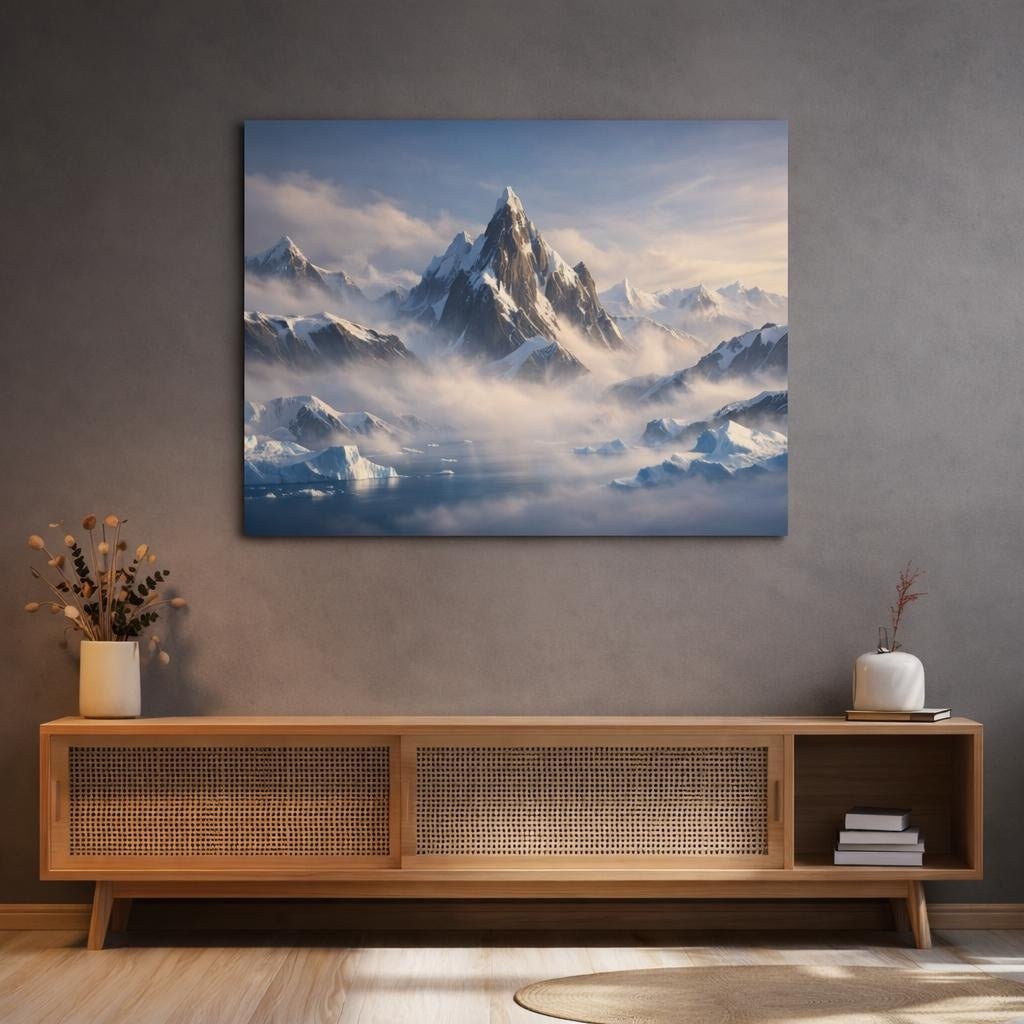Mist Depth Antarctic Mountains Snowy Nature - Canvas Wall Art Print - YesArtYes