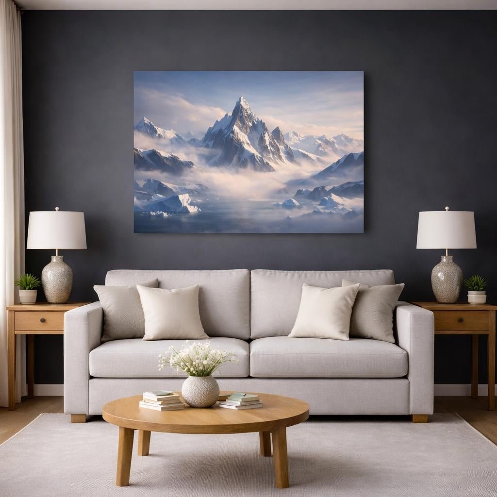 Mist Depth Antarctic Mountains Snowy Nature - Canvas Wall Art Print - YesArtYes