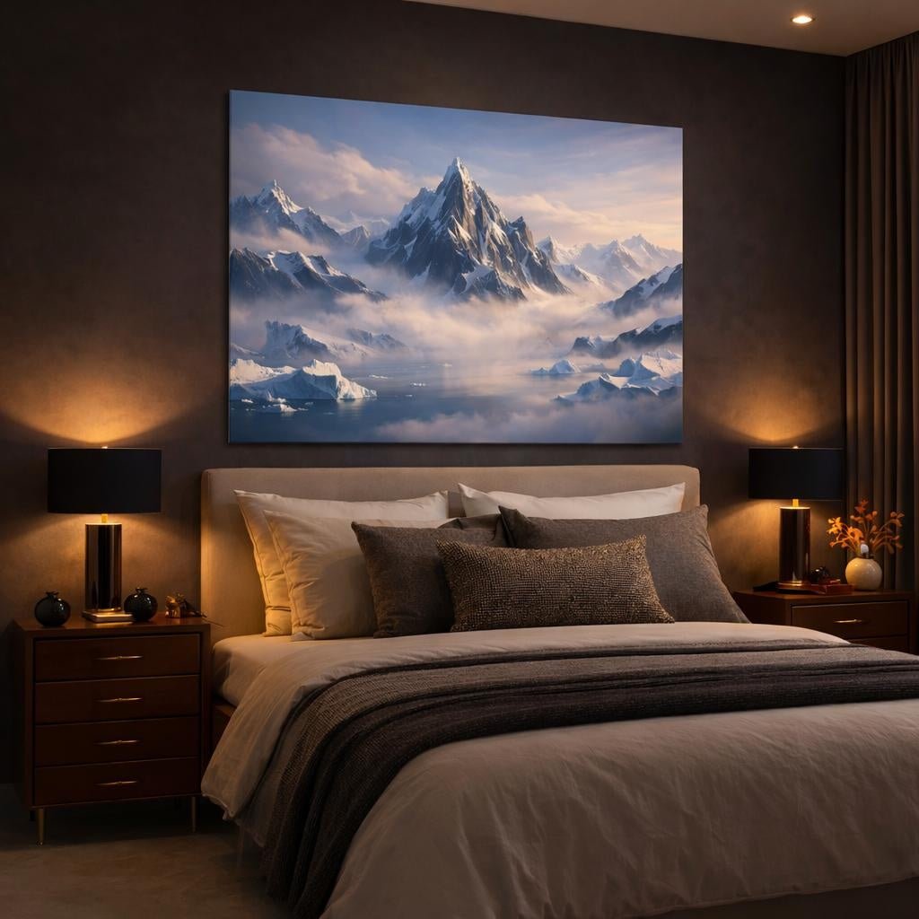 Mist Depth Antarctic Mountains Snowy Nature - Canvas Wall Art Print - YesArtYes