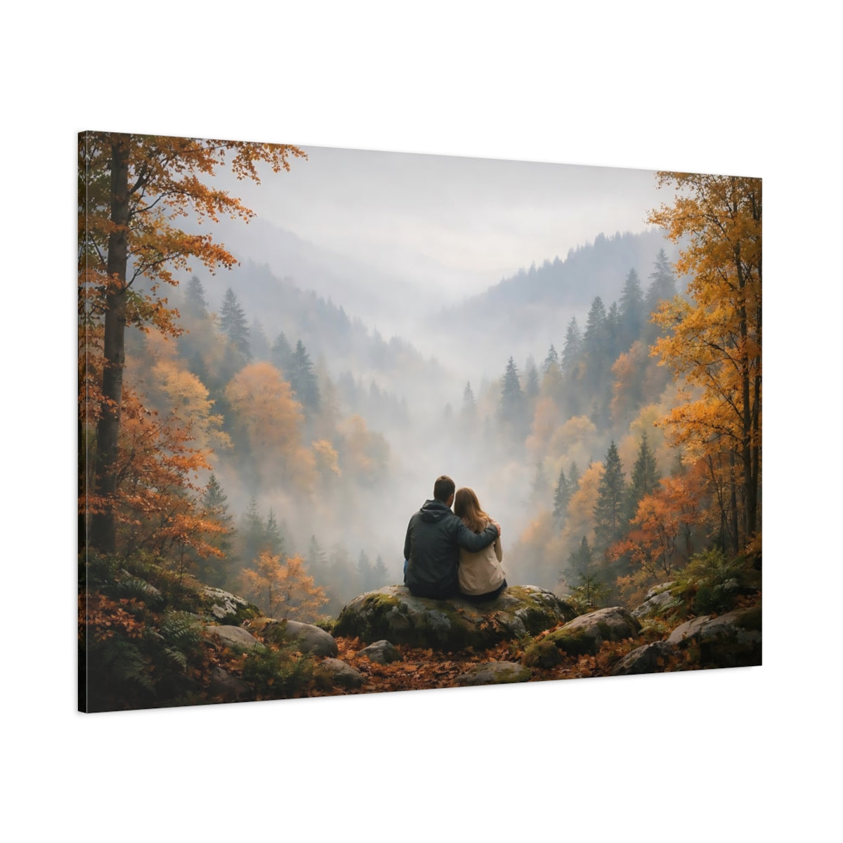 Mist Depth Autumn Forest shown as stretched canvas wall art