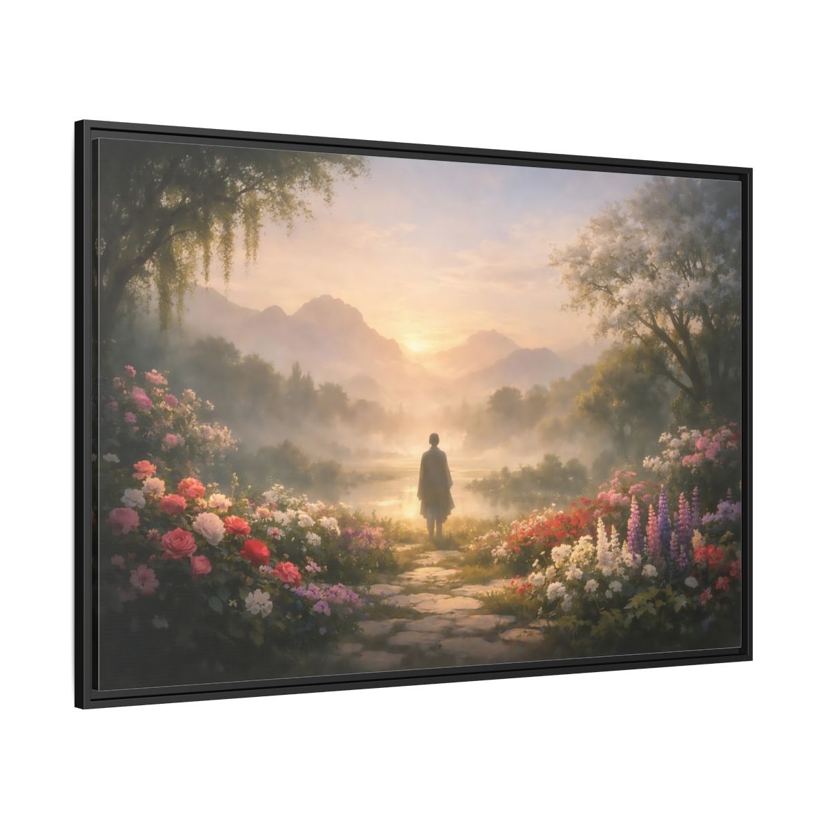 Main Mockup. Mist Depth Blooming Garden shown as stretched canvas wall art