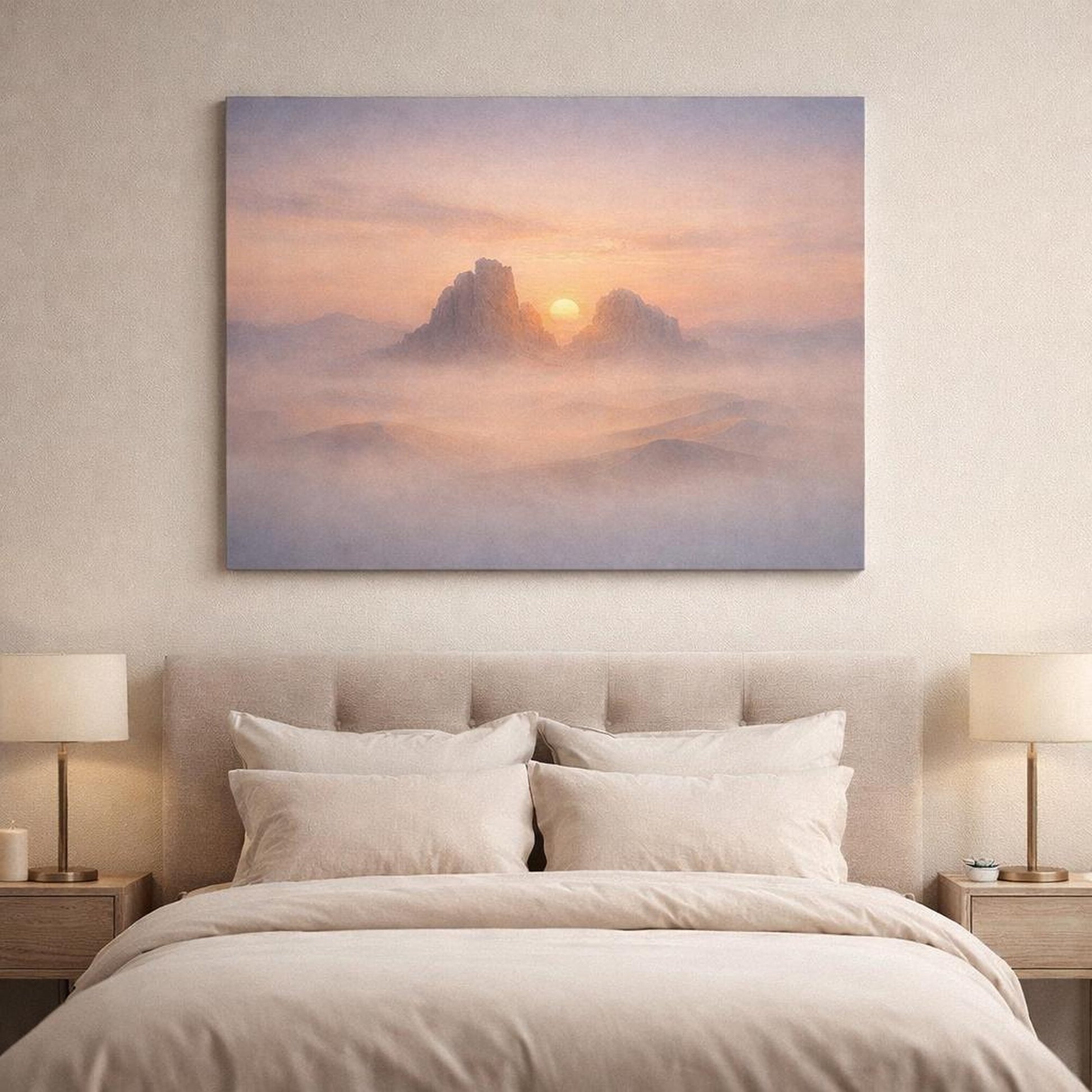 Mist Depth Desert Sunset shown as canvas wall art in a luxury executive office