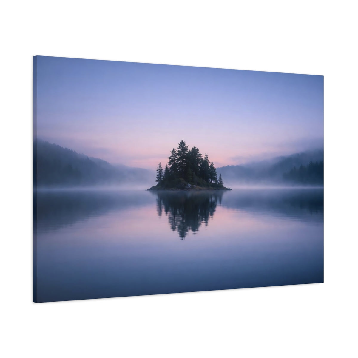 Mist Depth Evening Lake shown as stretched canvas wall art
