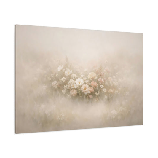 Mist Depth Floral Neutral shown as stretched canvas wall art