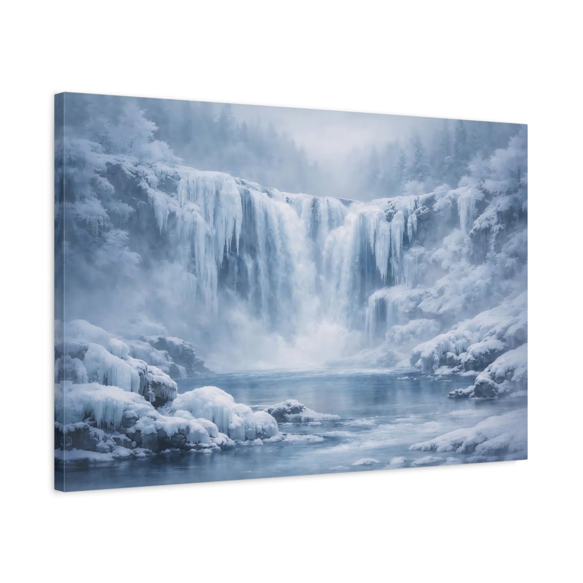 Mist Depth Frozen Waterfall Winter Nature - Canvas Wall Art Print - YesArtYes