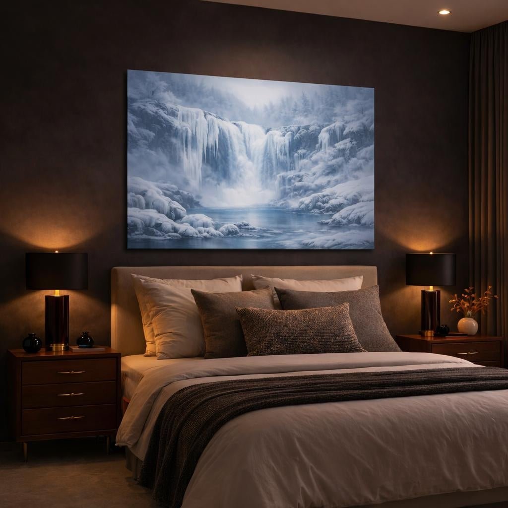Mist Depth Frozen Waterfall Winter Nature - Canvas Wall Art Print - YesArtYes