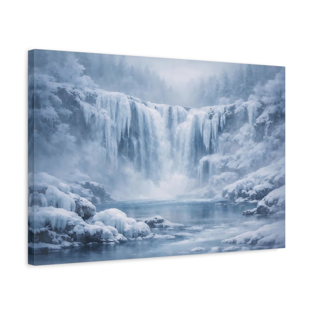Mist Depth Frozen Waterfall Winter Nature - Canvas Wall Art Print - YesArtYes